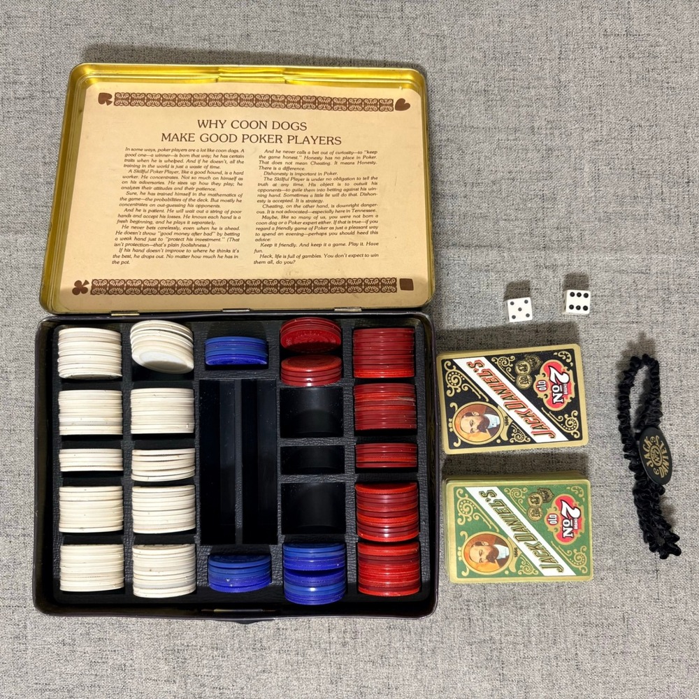Jack Daniels Old No 7 Tennessee Whiskey Poker Set Vintage Collector Tin Cards